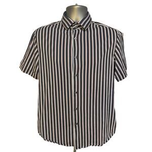 Bugatchi Blue and Red Striped Short Sleeve Comfort Stretch Button Down Size S